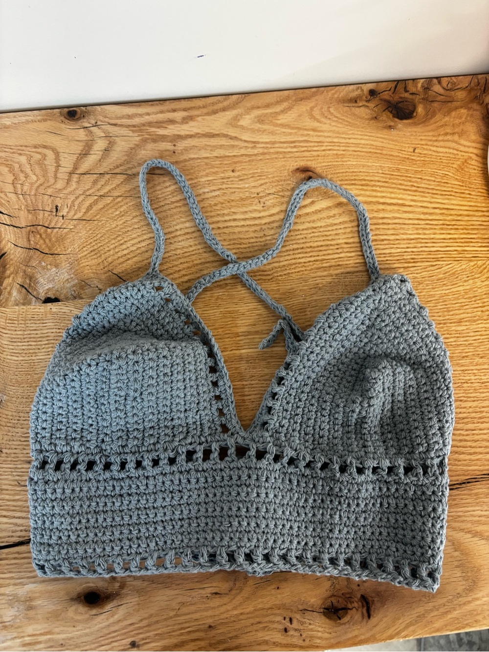 Handcrafted Crochet Crop Bralette Top in Light Gray